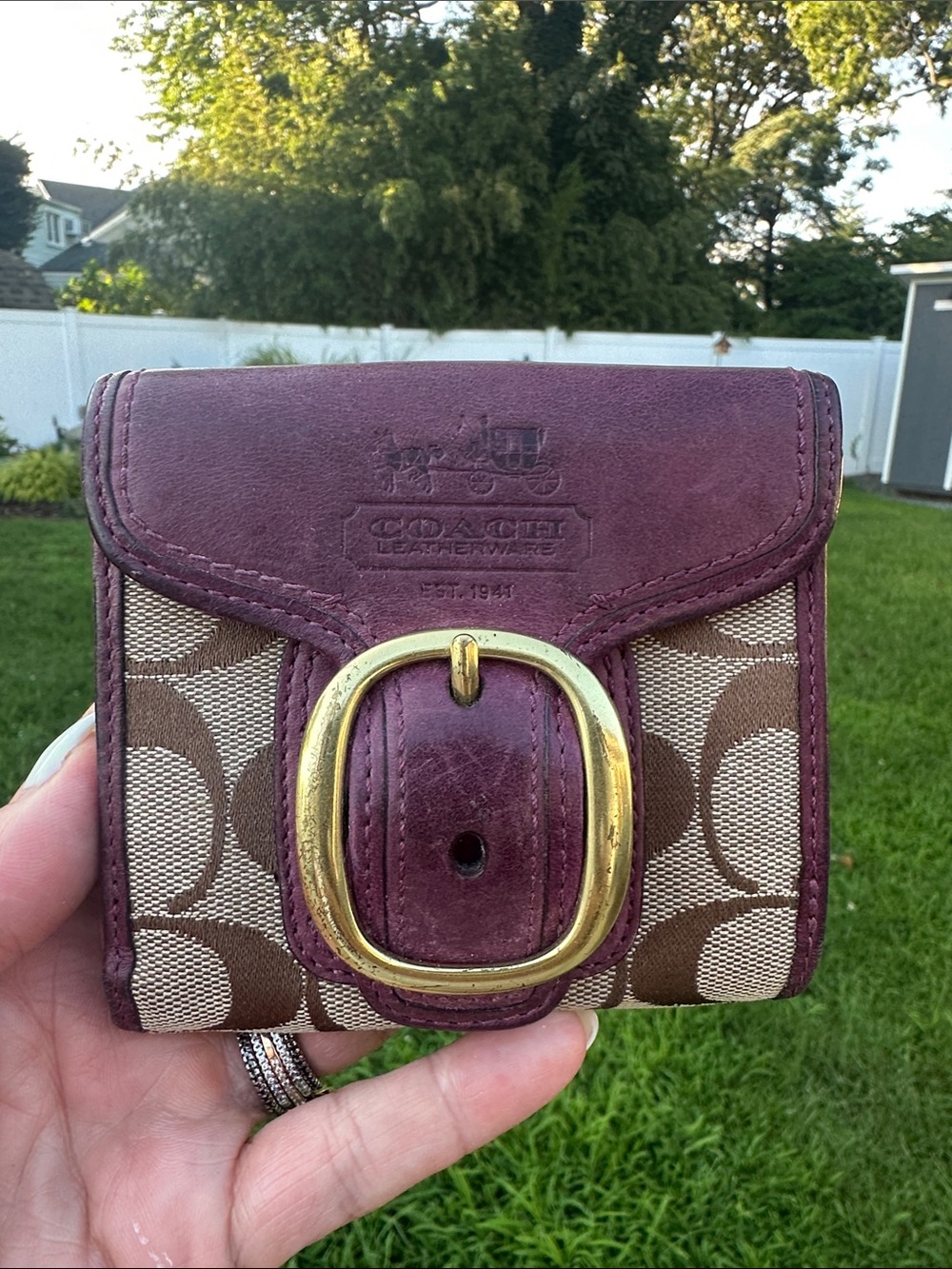 Coach Bleecker Tattersall Signature Compact Wallet